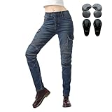 oFzimTo Motorradhose Damen, Motorrad Jeans Damen mit Protektoren, XXS-4XL Stretch Motorrad Hosen (Blue,XL)