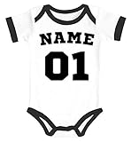 MoonWorks® Babybody erster Geburtstag Trikot Wunschname und Zahl 1 personalisiertes Geschenk Kurzarm Body Bio-Baumwolle 1 weiß-schwarz 0-3 Monate