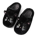 Puimentiua Winter Katze Hausschuhe,Damen Plüsch Hausschuhe,Kuschel Lustig Tiere Schuhe,Cat Slippers (Schwarz,41-42 EU)