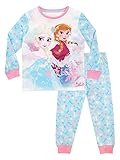 Disney Schlafanzug Mädchen | 100% Baumwolle Frozen Pyjama Kinder | ELSA Eiskönigin und Anna Lang Schlafanzüge Blau 110cm