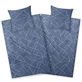 Aminata kids Biber Bettwäsche Streifen 135x200 dunkel-blau gestreift Flanell-Bettwäsche-Set, geometrisches Muster Reißverschluss warm & weich Jugendliche Erwachsene