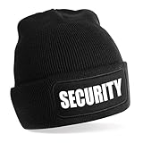 Beanie Strickmütze mit Spruch | Security | schwarz | Unisex SoftTouch angenehm weiche und warme Wintermütze | OneSize Einheitsgröße für Erwachsene