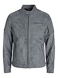 Herren Jack & Jones Kunstleder Jacke | Biker Blouson Bomberjacke JJEROCKY | Design Coat Übergangsjacke, Farben:Hellgrün, Größe Jacken:L