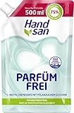 Handsan Flüssigseife Parfümfrei Nachfüllbeutel 500ml, mit pflanzlichem Glycerin, Seife zum Händewaschen, zur Gesichtsreinigung, pH-hautneutral, Rezeptur ohne Mikroplastik