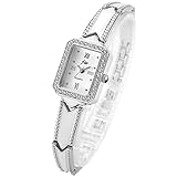 JewelryWe Damenuhr Elegant Analog Quarz Armbanduhr Damen Strass Rechteckig Römische Ziffern Beiläufige Uhr Spangenuhr mit Metall-Armband Silber