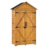 M MCombo Gartenschrank Geräteschuppen Werkzeugschrank Outdoor-Schrank Gartenbox mit Satteldach aus Holz wasserfest Grau/Natur 1000D, 48 X 90 X 178 cm (Natur)