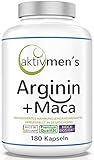 Arginin + Maca hochdosiert - für stark aktive Männer - von Experten* laborgeprüft - 180 Kapseln - vegan - pflanzlich - L-Arginin Base Maca Wurzel Extrakt 20:1-1 Dose (1x140g)