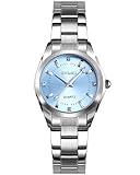 CIVO Damen Uhren Edelstahl Silber Armbanduhr Frauen Elegant Kleid Wasserdicht Analog Quarz Minimalistisch Uhr Blau Geschenke für Damen Frauen