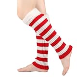 Women's Winter Striped Knitted Sock Hairy Warm Leg Stacked Socks Christmas Warm Foot Heizkissen Rücken (Red, One Size)