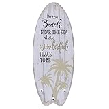 Melko Plankenschild Beach 100 cm mit Kleiderhaken Surfboard Wandbild aus Naturholz Surfbrett Design Rustikale Wanddekoration für jeden Raum Maritimes Holzbild