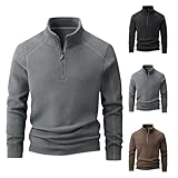 Sweatshirt Herren Ohne Kapuze Freizeithemd Herren Slim Fit Stehkragen Winter Warm LäSsig Strickjacke üBergroßE Herren Vintage Long-Sleeve T-Shirt Pullover Herren Mit ReißVerschluss