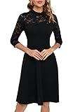 HOMEYEE Damen Elegant Spitze 3/4 Ärmel Rockabilly Kleid Retro Knielang Cocktailkleid für Hochzeit A368 (S, Schwarz)