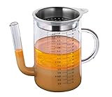 Küchenprofi Fett-Trennkanne 1 Liter, Aus Glas & Rostfreiem Edelstahl, Soßenkanne für Bratensaft, Fetttrenner, Fetttrennkanne Glas, Fettabscheider für Soßen, Integriertes Sieb und Messskala, Silber / Transparent