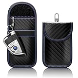 2 Stück FOAMO Keyless Go Schutz Autoschlüssel Funkschlüssel RFID Abschirmung Blocker Schlüssel-Tasche Schlüsseletui Carbon Schwarz Blau