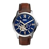 Fossil Townsman uhr für Herren, Mechanisches Automatikwerk mit Edelstahl- oder Lederarmband, Blau, 44MM