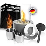 Firell Bioethanol Tischkamin aus [massivem Beton] - Ethanol Tischfeuer Indoor & Outdoor | Tischofen wärmend mit über 2h Brenndauer | sicheres Tisch Kamin Feuer für Wohnzimmer Terrasse Garten Balkon