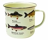 GR Gift Republic Fish Enamel Mug Ecologie Emaille-Tasse mit verschiedenen Fischarten, weiß, 9.5 cm