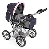 Bayer Chic 2000 - Puppenwagen Leni, 2in1 Kombipuppenwagen mit herausnehmbarer Tragetasche, Melange grau, Navy, rosa, 64 x 37 x 68 cm