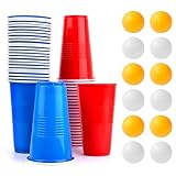 talifoca Bierpong Becher Set, Beer Pong Becher Enthält 50 Becher(500ML) und 12 Tischtennisbälle, Beerpong Partybecher, mehrwegbecher,Für Party Trinkspiele,Party Geburtstag Festivals Hochzeit Camping