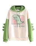 Frauen Dinosaurier Hoodie Langarm Stitching Cartoon Niedlich Casual Farbblockierung Sport Pullover Mädchen Anime Cosplay Pullover Top Blusen, A-grün, L