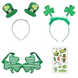 Laahoem St Patricks Day Zubehör Set Irland Party Cosplay Dekoration Requisiten Hut Kopfbedeckung Klee Stirnband Papier Gläser Irish National Carnival Green 4 Pieces