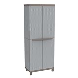 Terry, C-Rattan 3680, Besenschrank mit zwei Türen in Rattan-Optik, vertikaler Trennwand und 3 Einlegeböden, für innen und außen - 68x39x170 cm