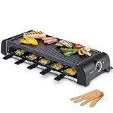 Korona 45060 Raclette für 10 Personen | XXL-Raclette mit 10 Pfannen & Holzspateln | Antihaftbeschichtete Grillplatte | Langes Kabel 1,2 m | 1500 Watt, Schwarz