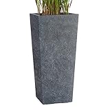 Pflanzwerk® Pflanzkübel Bodenvase Fiberglas Conic Lava ANTHRAZIT 50x23x23cm *Frostbeständige Blumenkübel* *Deutsche Premiumqualität* *Lotus-Effekt Imprägnierung*