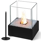 𝗝𝗮𝗴𝗼® Tischkamin - Edelstahl, Bio-Ethanol, für den Innen- und Außenbereich, inkl. Steine, Schwarz - Feuerstelle, Glaskamin, Glasfeuer, Tischfeuer, Tisch-Dekofeuer