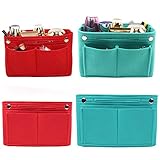 tangger 2PCS Handtaschen Organizer Filz Taschenorganizer Bag in Bag Innentaschen Handtaschenordner mit Abnehmbare Reißverschluss-Tasche und Schlüsselkette(Rot Blau)