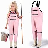 JONRRYIN Kinderwathose, Jugendliche Kinder Brust Wathose, Wathose Anglerhose Kinder mit Brusttasche und Verstellbarer Riemen, Kinder Angeln Wathose Stiefel wasserdichte rutschfest (Rosa, 29)