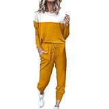 Damenbekleidungssets, modisch, Samt, 2025, trendiges Damen-Outfit, zweiteiliges Outfit, langärmelig, Rundhalsausschnitt, Pullover, Tops und lange Hose, Trainingsanzug mit Jogginghosen für Damen, gelb,