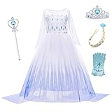 YOSICIL Eiskönigin 2 Prinzessin ELSA Kostüm Ice Queen Kinder Kleid Weißes Prinzessinnen-Kostüm Schneekönigin Kostüme Cosplay Fasching Geburtstag Kleider Lange Ärmel mit Zubehör,Weiß,110