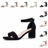 Sandaletten Damen mit Absatz Blockabsatz Absatzschuhe Riemchensandalen Sommerschuhe Schnür Heel Lack Offene Frauen Sandalen Schwarz Größe 40 EU