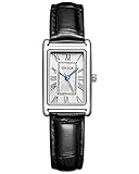 CIVO Damenuhr Analog Quarz Uhr Leder Schwarz Rechteckige Damen Armbanduhr Retro Klassische Uhr Elegante Römische Nummer, Mode Kleid Geschenke für Frauen Mädchen