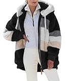 ABINGOO Damen Mantel Kapuzenjacke Winterjacke Mode Warm Hoodie Pullover Jacken Reißverschluss Plüschjacke Fleecejacke Oberteile(Schwarz,2XL).