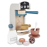 Little Log Holz Kaffeemaschine Set, Kaffeemaschine Spielset - Holz Deluxe Spielküchenset mit Zubehör (13 Stück)