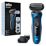 Braun Series 6s Sensitiver Rasierer Herren, Elektrorasierer mit 3 flexiblen Klingen, Präzisionstrimmer und Barttrimmer, 50 Min Laufzeit, EasyClick Aufsätze, Wet&Dry, B1500s, blau