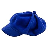 Strickmütze Damen reine Farbe Wollkrempe Baskenmützen Casual Plissee Cabbie Hut Dame 8 Paneele Newsboy Cap Stilvolle Paperboy Caps für Outdoor (Farbe: Blau, Größe: Einheitsgröße)