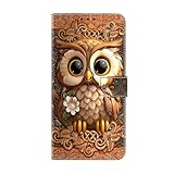 Bnvdfre Handyhülle für Samsung Galaxy S6 Edge Hülle PU Leder Klapphülle Magnet Stoßfeste Kartenfach Klappbar Schutzhülle Silikon Case Cover mit Muster Motiv Flip Handytasche - Eulen