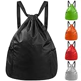 HexinYigjly Wasserdichter Turnbeutel & Rucksack mit Kordelzug, Sport- & Schwimmtasche, Gymsack für Herren & Damen, ideal für Schule, Reisen, Fitness & Schwimmen, (Schwarz)