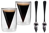 Feelino® Espressotassen Set (2x70ml + 2 Löffel) Espresso Gläser, doppelwandige Gläser, Espressokaffeetassen, Doppelwandige Kaffeegläser, Espresso Tassen, Espressokaffeetassen Thermogläser doppelwandig