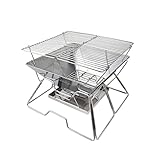 Tentock Tragbarer Holzkohlegrill Picknickgrill Camping Klappgrill Edelstahl, Outdoor Flatbarer BBQ Grill Winddicht Campinggrills mit Tragetasche für Garten Wandern Picknick Angeln