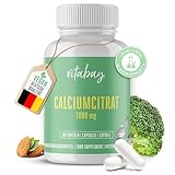 Vitabay Calciumcitrat Calcium 180 Kapseln hochdosiert 1000 mg VEGAN - (1er Pack) Calcium Citrate 180 Calziumkapseln hochdosiert 1000mg pro Pack - Laborgeprüftes Calzium als Calcium Kapseln