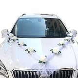 Autoschmuck Braut Paar Rose Dekoration Schmuck Car Wedding Girlande Autodeko Hochzeitsdeko Auto Blumenschmuck Hochzeitsschmuck Hochzeitsauto Deko für Hochzeit Party,Weiß