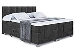 ALTDECOR Boxspringbett elektrisch verstellbar mit 2 Matratzen H3/Bonell- und H4/Taschenfederung + Topper (4 cm hoch), Polsterbett mit Kopfteil AMEL EL 140 x 200 Schwarz Casablanca