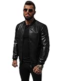 OZONEE Herren Lederjacke Kunstlederjacke Kunstleder Farbvarianten Jacke Bikerjacke Übergangsjacke Herrenjacke Leder Echtlederjacke Echtleder Wildleder Biker 777/1006K SCHWARZ XXL