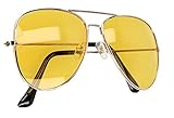 mumbi Nachtsichtbrille Nachtfahrbrille Blendschutz zum Autofahren polarisiert Retro Pilotenbrille, Gelb, L