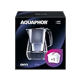 AQUAPHOR B218 Wasserfilter Onyx schwarz inkl. 1 MAXFOR+ Filterkartusche - Premium-Wasserfilter in Glasoptik zur Reduzierung von Kalk, Chlor & weiteren Stoffen , Volumen 4,2 l