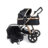 Pixini Kinderwagen 3in1 Arizona mit Babywanne & Buggy & Auto-Babyschale - Alu-Rahmen - mit Zubehörpaket (gold/schwarz)